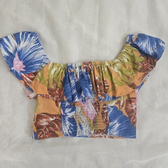Zara Linen Fiesta Tropical Crop Top Size S Summer Beach Festival - Picture 10 of 13